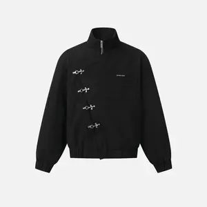 Aelfric Eden Metal Button Boxy Jacket Black Long Sleeve Stand Collar Slant Placket Unisex Fashion Street Jacket Retro Y2K Aelfric Eden Metal Button Boxy Jacket Black Long Sleeve Stand Collar Slant Placket Unisex Fashion Street Jacket Retro Y2K