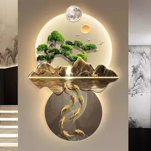 3D Wall Art LED, Wall Sculptures Hanging Art with Led Light, 3D Sculpture Painting Decoration, Chinese Wall Hanging Paintings for Home Entrance Hallway Bedroom QJSZMEI