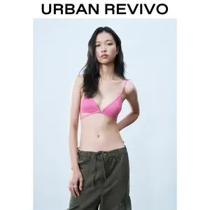 URBAN REVIVO Women's Knit Fabric Bikini Top - Swimsuit Style, Viral Trend-Inspired Swimwear Top, Style UYL950042