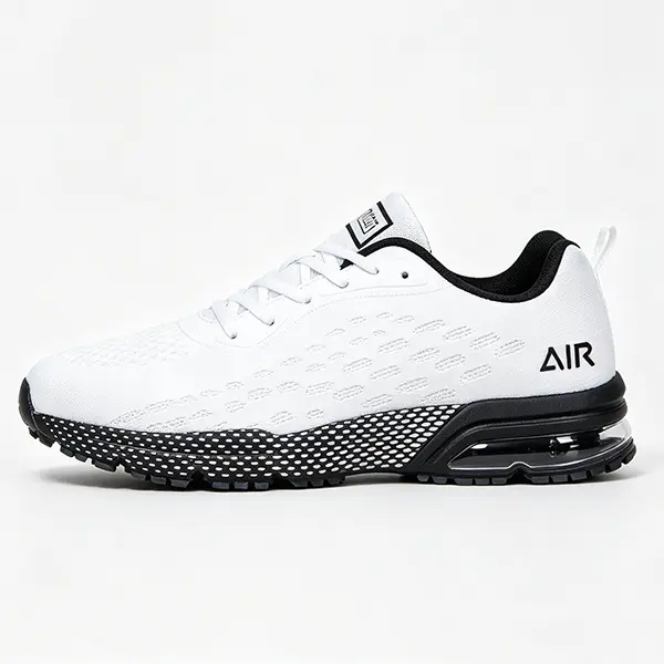 Men's Work & White Athletic Shoes - Fashion Round Toe Lace-Up - Breathable Mesh Black - Non-Slip Rubber Sole - Wear-Resistant - Shock-Absorbing - All-Day Comfort - Outdoors Versatile, Laces, All Seasons, Footwear, Argyle, No Heel, Walking Shoes