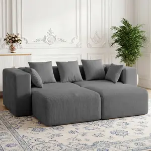 【FELIZPACE】 Corduroy Boneless Couches, Modular Sectional Sofa,  Loveseat Comfy Cloud-Like Couches with 3 Pillows, Deep Seat for Living Room, Compact for Small Spaces, (2-Seater+2 Ottoman)