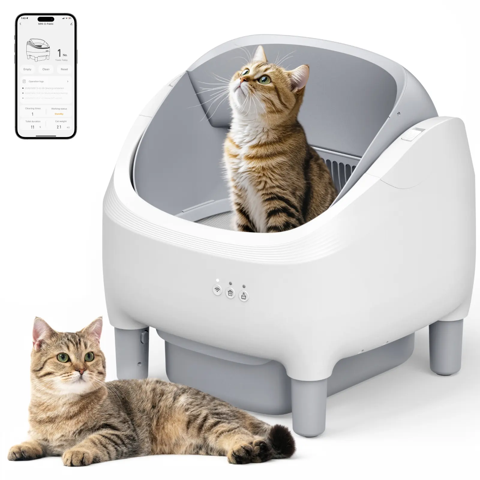 FUMOI Automatic Litter Box, App-Controlled Self-Cleaning Cat Litter Tray with Full Safety Features, Grey, 2 Waste Bags Included#Summervibes #petLovers#summerwins