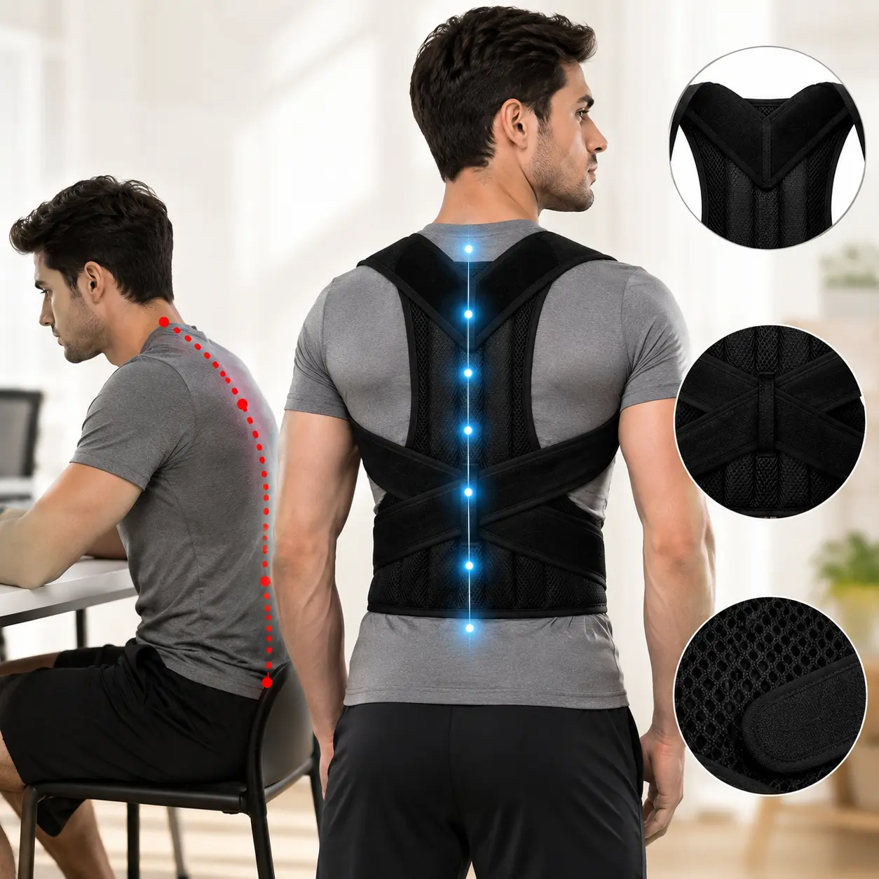 Women's Humpback Posture Correction Belt - Black Polyester Shapewear, Compression Support for Fitness, Bridal Underwear