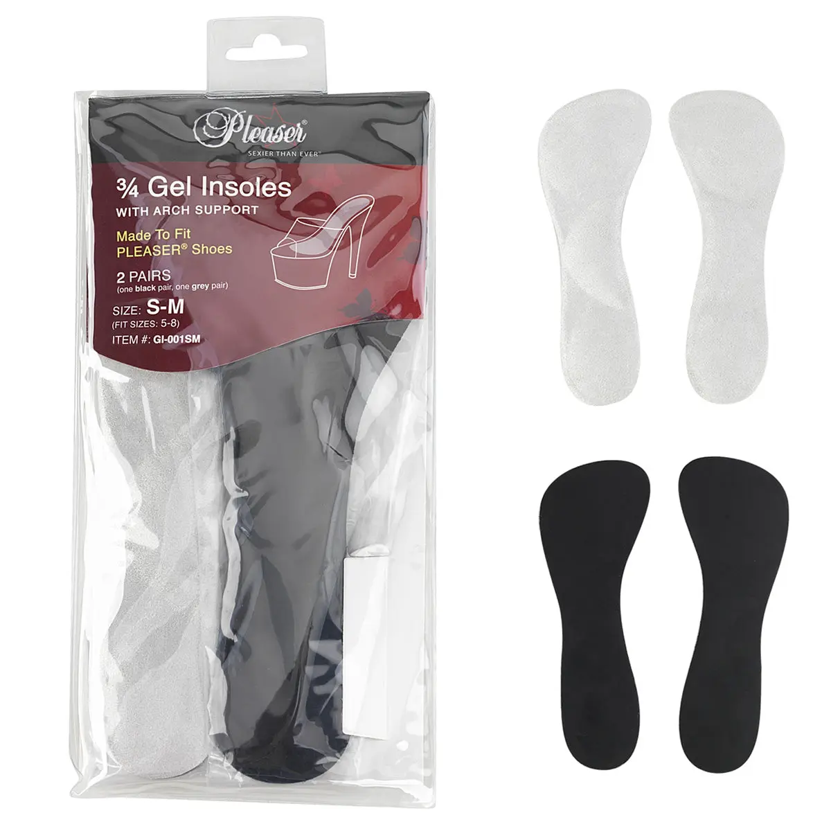 Pleaser Gel Insoles w/ Arch Support, Shoe Insoles, Foot Cushion