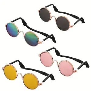 4pcs Set of Cute Sunglasses for Small Dogs, Round Metal Classic Retro Fashion Glasses, Pet Cosplay Clothing, Photo Props