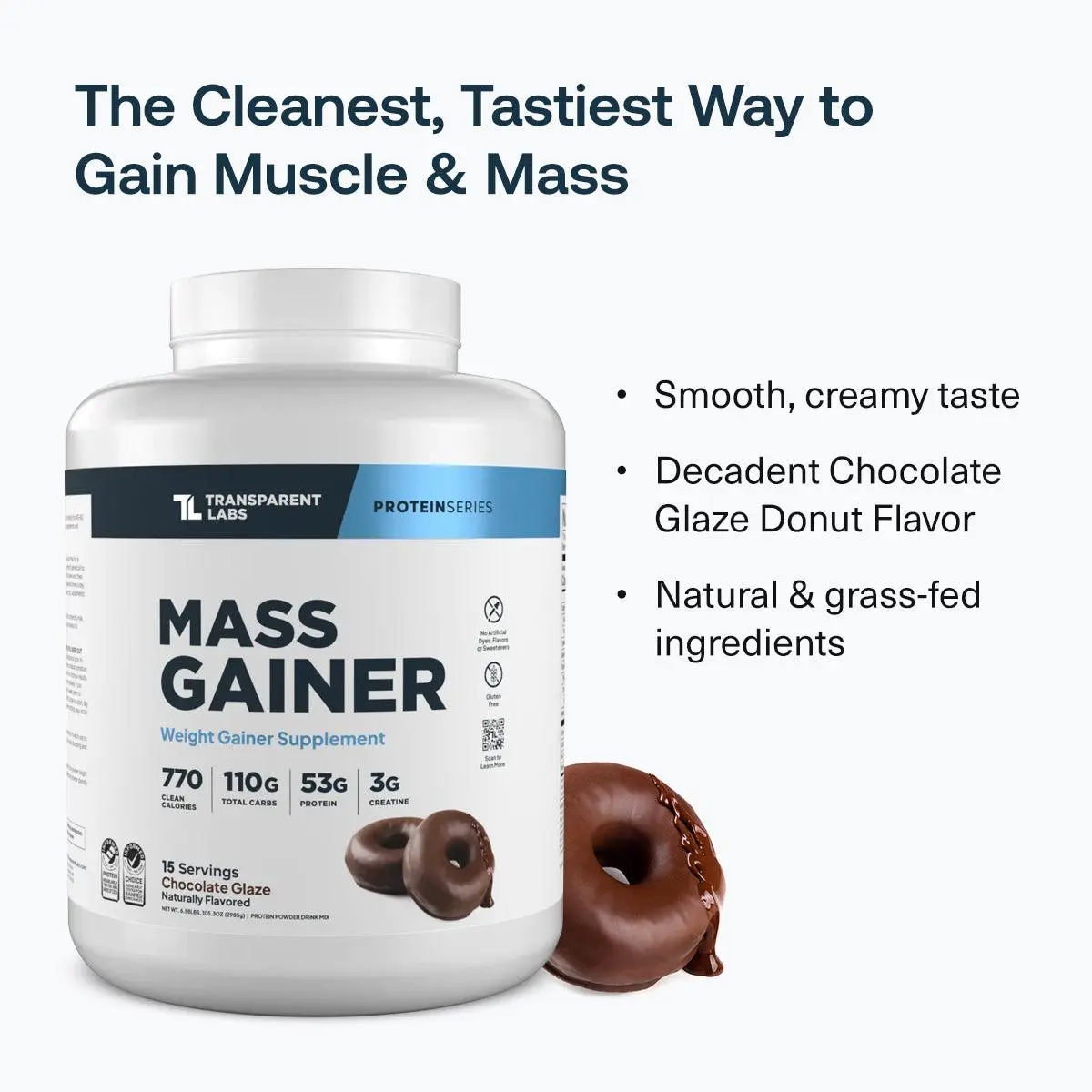 Transparent Labs Mass Gainer - 53g Grass-Fed Protein with 100g+ Clean Carbs, Whole Food Nutrition for Muscle & Mass