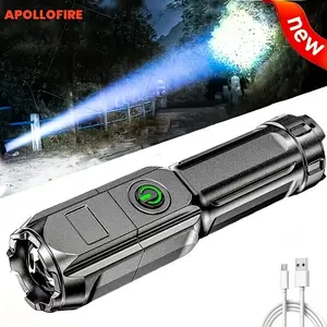 Zoomable Focusing Flashlight, Portable Adjustable Focus Torch, Ip44 Rechargeable Emergency Lighting, Modern Design, High-Quality Construction