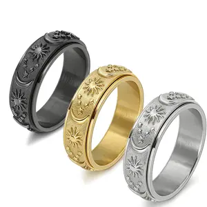 Rotating star moon sun titanium steel ring ring can rotate to relieve stress hand jewelry