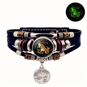 12 Constellation Luminous Bracelet For Men And Women, Couple Gift, Leather Bracelet, Handmade Creative Bracelet