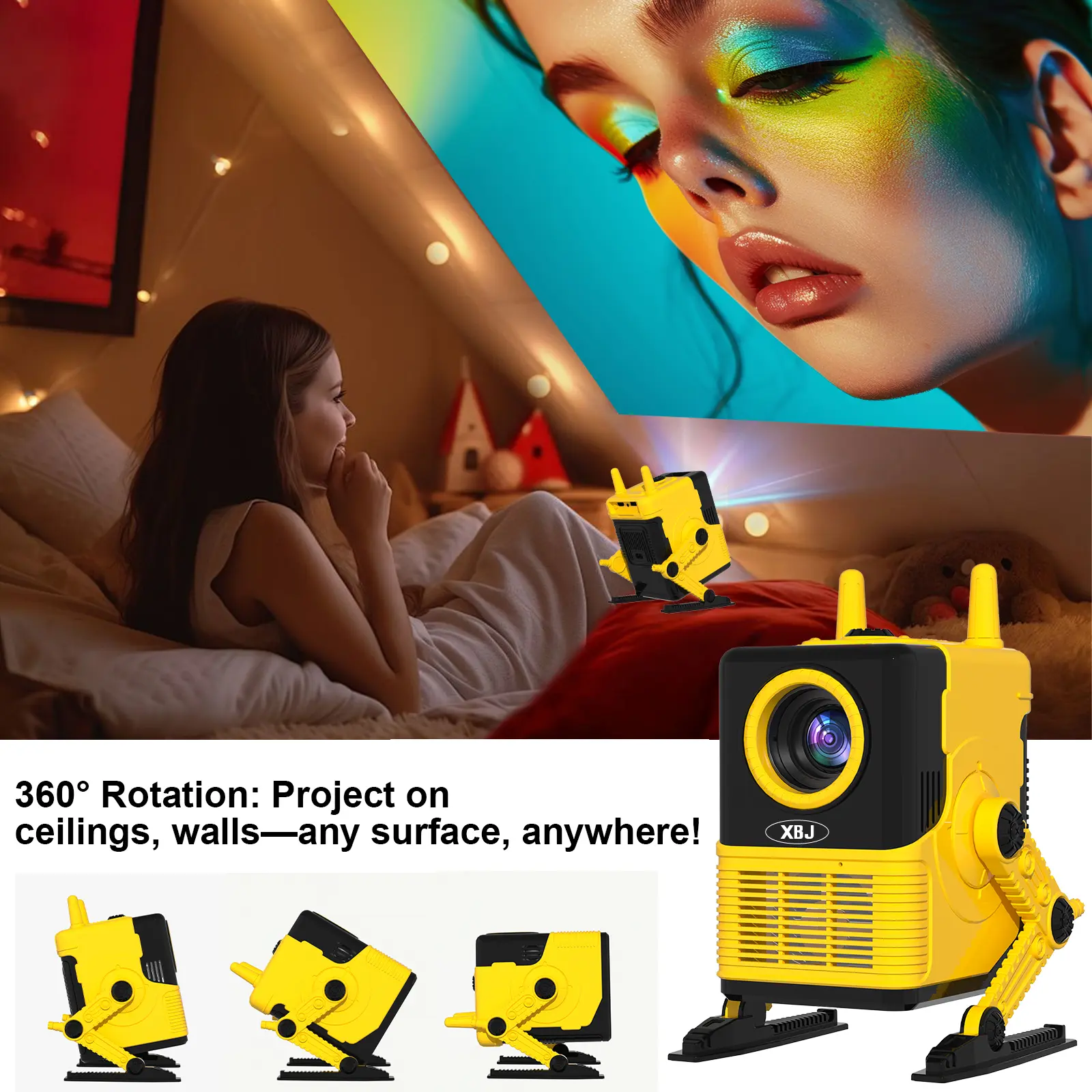 XBJ portable Projector Android TV 11.0 1920x1080P WiFi Bluetooth