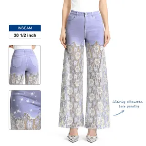 ONESO Women's LightI Purple Wide Leg Jeans High Rise Soft Denim Fresh Summer Wash Lace Pants Casual Look Vacation Staple #Summer Vibes
