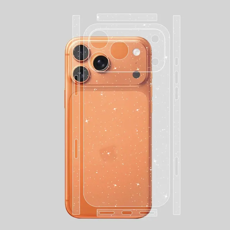 2-Pack Glitter Dot Design Protective Decorative Smartphone Protector Back Screen Protector + Side Sticker Film for iPhone 17 Pro Max/17 Pro, Transparent Sparkle Back Screen Protection Accessories, Stylish Cellphone Accessory