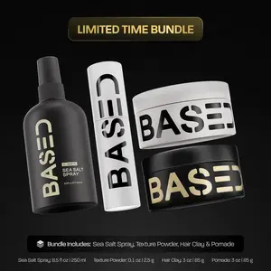 BASED Ultimate Straight/Wavy Hair Styling Bundle| Texture Powder, Hair Clay, Pomade, Sea Salt Spray| Premium, Non-Toxic