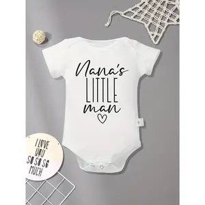 Soft Cotton Baby Onesie - "Nana's Little for Man" Heart Print, Comfortable Round Neck, Short Sleeve Bodysuit for Boys and Girls, Machine Washable, Comfortable Clothing |   Babyonesie | Soft Baby Suit, Perfect for Outdoor