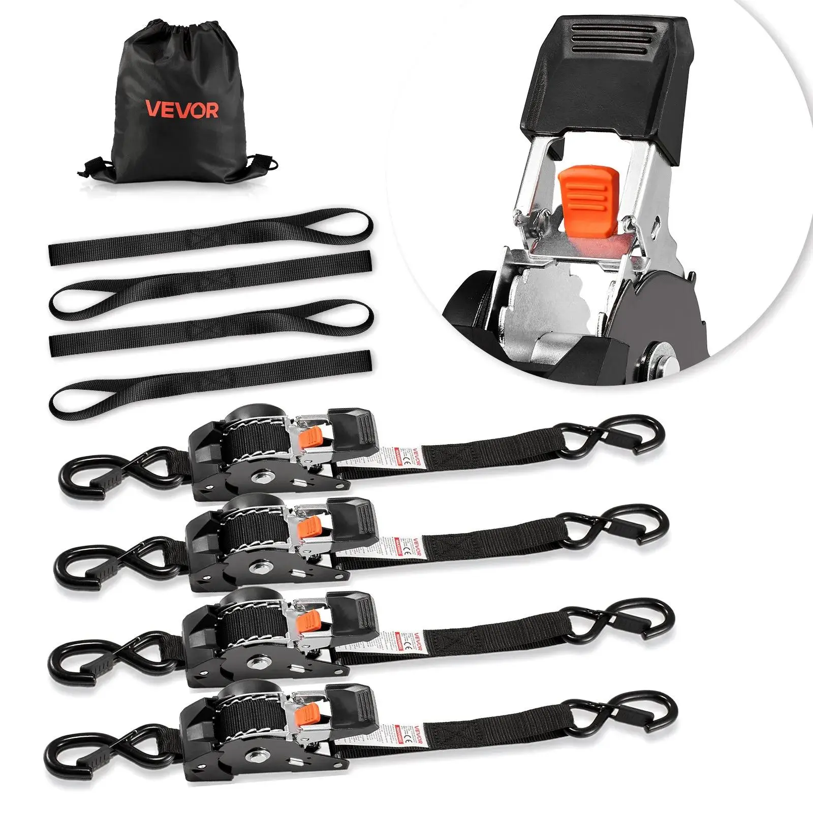 【summerfinds】VEVOR 4-Pack Retractable Webbing Ratchet Straps with Anchor, 1 in x 10 ft, 1200 lbs Break Strength, S Hooks, 4 Soft Loops, Cargo Load Tie Down for Trailers, Motorcycles, Trucks | Father's Day Gift, Truck, 4 Retractable Webbing Ratchet Str