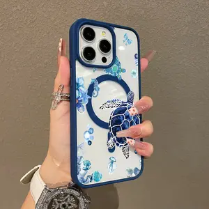 Trendy Magnetic Case for iPhone11/12/13/14/15/16/17/promax Sea Turtles and Ocean Elements MagSafe Ready, Ultra Thin & Shockproof | Cute Pick for Girls