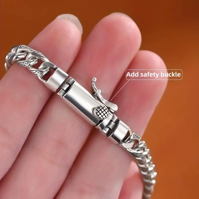 Men's S925 Silver Buckle Retro Hip-Hop Funky Punk Bracelet - Male Fashion Cool Jewelry, Father’s Day Gift