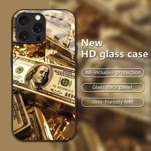 HD Glass Case with Abundant Wealth Design for iPhone 17 Pro Max 16/15/14/13/12/11 Plus Samsung Galaxy S25/824/S23/S22/S21/S20/S10/Note9/Note20 Ultra Plus FE&A series  All-Inclusive Protection, Skin-Friendly Feel, Glass Back Panel - QZ24