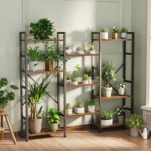 Triple Column 4 Tier Bookshelf, Bookcase with 11 Open Display Shelves, Adjustable Rustic Industrial Style Book Shelves, Modern Bookshelves for Bedroom, Living Room and Home Office, Vintage