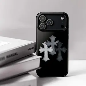 Luxury Chrome Hearts Cross Pattern Gothic Aesthetic Heavy Duty Tough Phone Case Shockproof Drop Protection Durable Hard Cover Trendy Gift for iPhone 11 12 13 14 15 16 17 Pro Max Plus