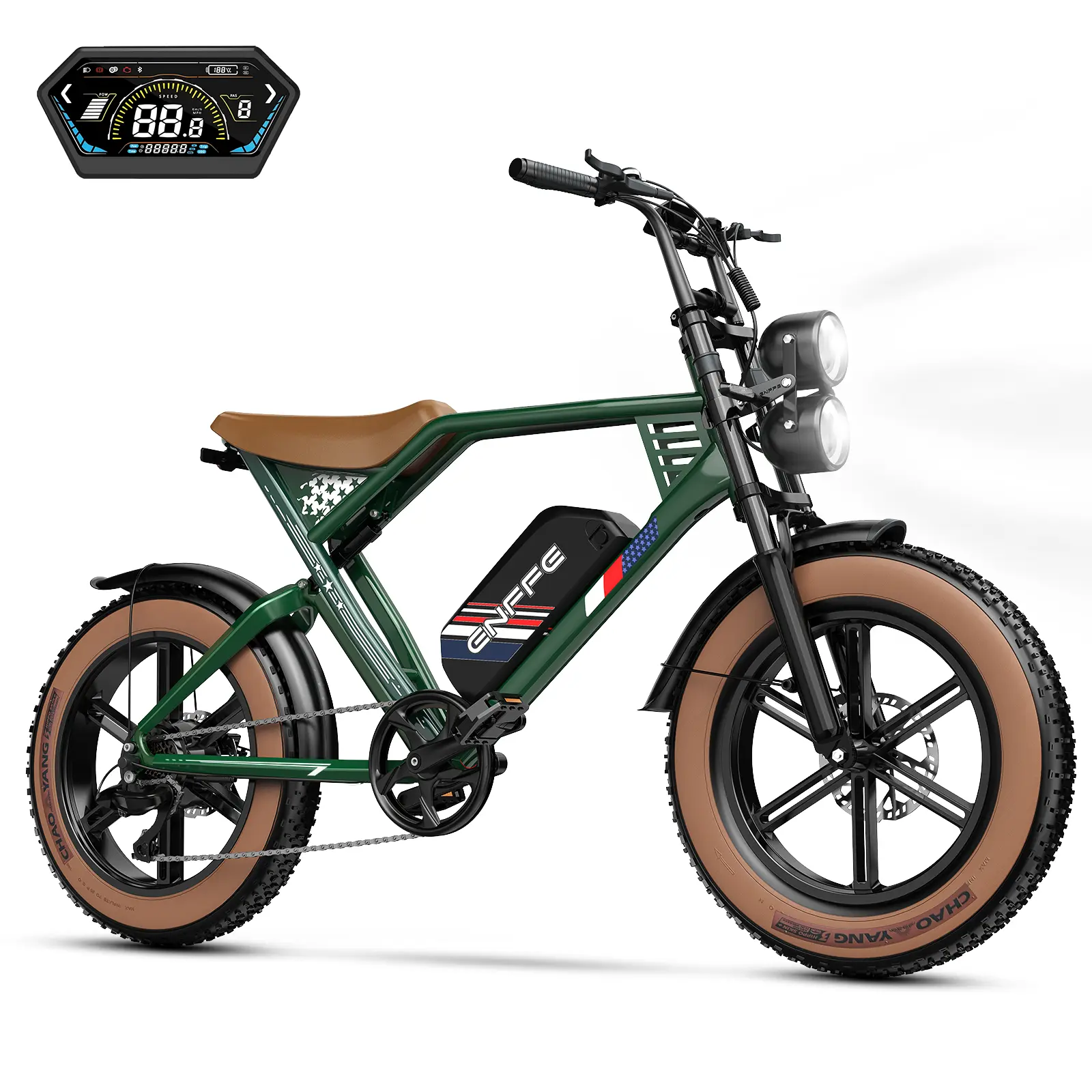 Adult All-Terrain Fat Tire Electric Mountain Bike - 1500W Peak Motor Ebike for Off-Road & City Commuting, 32 MPH Top Speed, 48V 22.5Ah Removable Battery, 80 Mi Range, 20”x4.0” Fat Tires, Full Suspension, Color LCD Display, 7-Speed Gear System