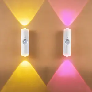 RROETXI Rechargeable Smart LED Wall Night Light with Motion Sensor RGB Gradient Ambient Lighting Dimmable Magnetic Wall Lamp for Bedroom Stairs Entryway Holiday Decor 9 LED Lights 7 Color Modes Long Battery Life Auto-On Mode