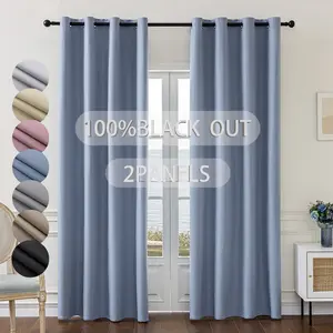 2 Panels Simple 100% Full Light Blocking Curtains, Solid Color Insulated Grommet Top Design, Thermal Insulated Curtain, Easy to Hang, Perfect for Bedroom Living Room Kitchen Bathroom Decor