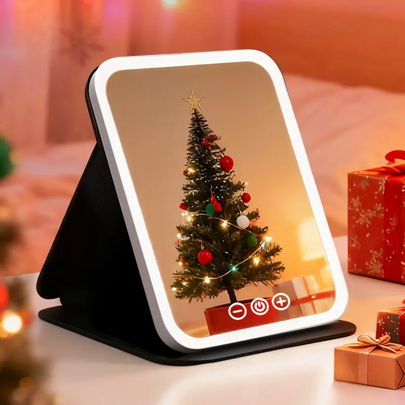 Rechargeable LED Travel Hand Mirror - 3-Way Lighting Modes, Touch-Sensitive Controls, Dimmable Adjustable Brightness, USB Charging Cable, Compact and Lightweight Portable Design, Perfect Christmas Gift for Office Desk Organizers & Accessories, Lighted Mak