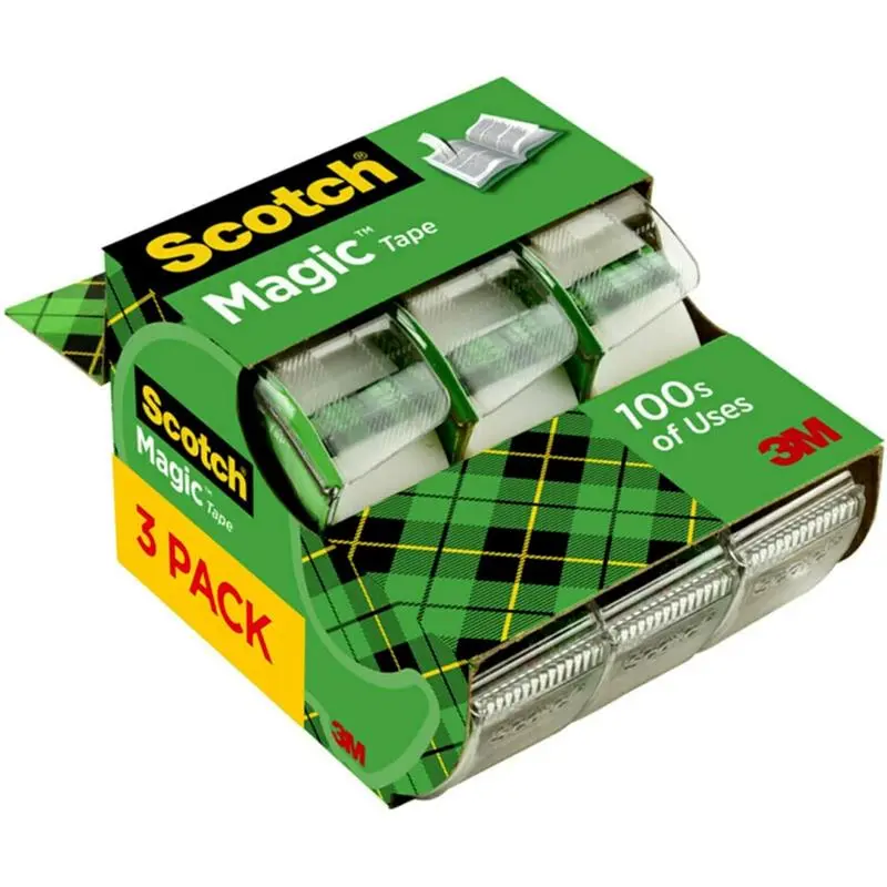 Scotch Magic Tape, Repair Christmas Cards and Use as Holiday Gift Wrap Supplies for Christmas, 3/4 x 300 Inches, 3 Dispensered Rolls