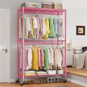 Raybee Clothes Rack 79''H Heavy Duty Rolling Clothing Rack with Wheels Adjustable Metal Garment Racks for Hanging Clothes Portable Drying Rack 79" H X35.5 W X15.7 D