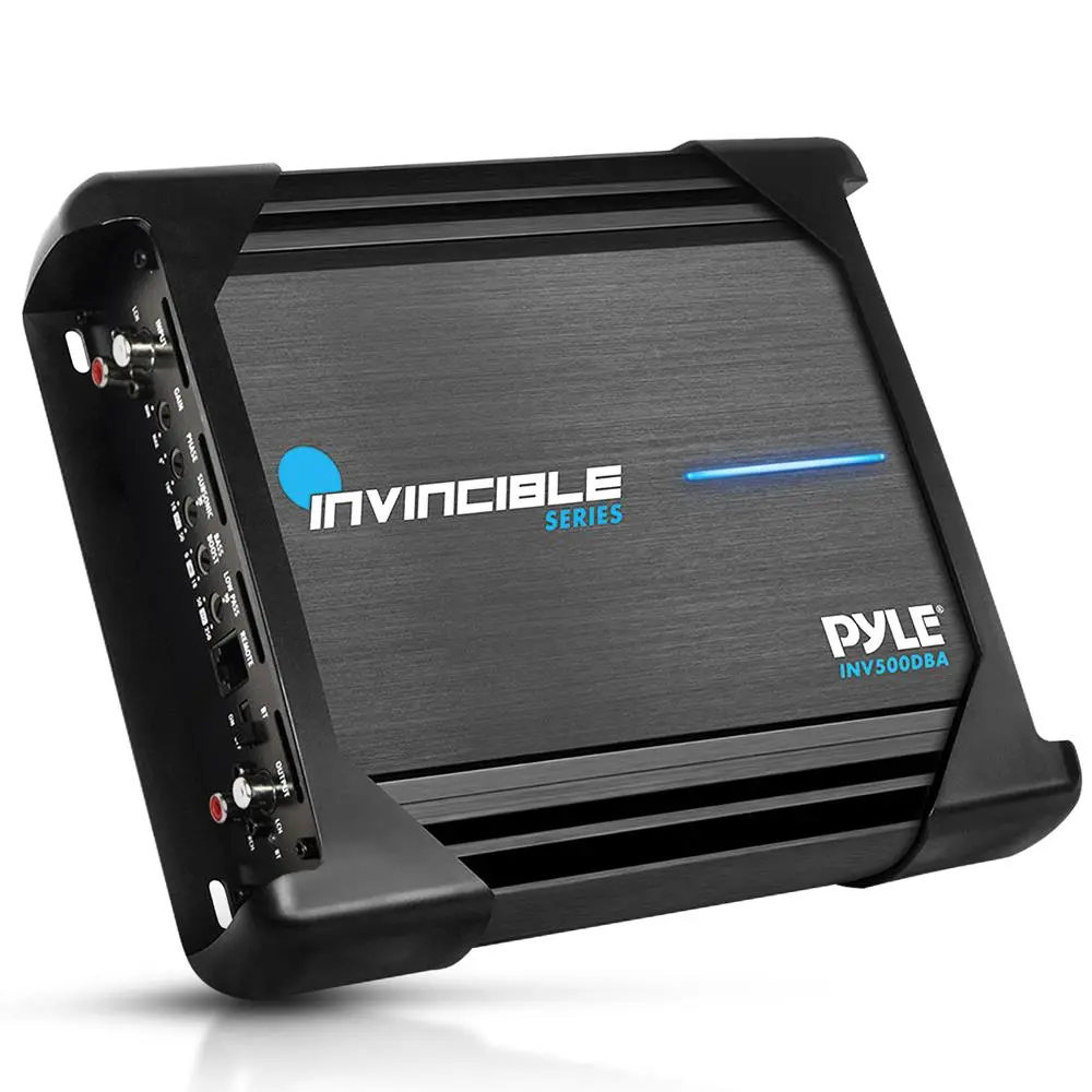 Monoblock Electronic Amplifier - 1000W Max, 14.4V DC, MOSFET PWM System, Bluetooth Wireless Audio, RCA Input, RCA Connection, Phase Circuitry, Bass Boost Circuitry, High to Low Converter, Power Speaker Terminals, Remote Control, Speaker Protection