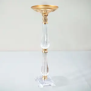 Acrylic Crystal Pillar Candle Stand 24" Gold/Clear - Table Centerpiece and Wedding Flower Bowl Pedestal