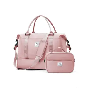 Women's Fashionable Solid Color Travel Bag Set, Casual Large Capacity Weekender Bag & Makeup Bag, Versatile Travel Bags for Gym, Overnight