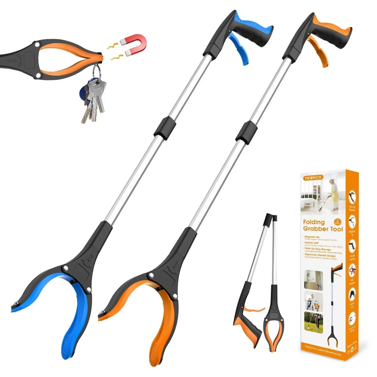 32 Inch Heavy Duty Grabber Reacher Tool, 2 Pack Foldable