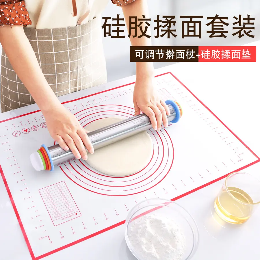 Cross-Border Stainless Steel Rolling Pin with Scale, Adjustable Dough Roller for Dumpling Skin and Flour, Kneading and Rolling Tool