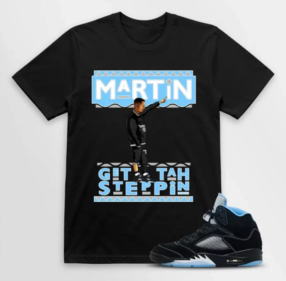 5s Black University Blue 2026 Shirt, AJ5 Black Carolina Match Tee, Match MARTIN Shirt