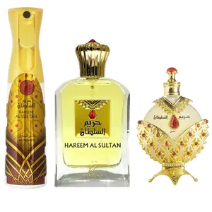 HAREEM AL SULTAN GOLD PERFUME + HAREEM AL SULTAN GOLD OIL + HAREEM AL SULTAN GOLD Air Freshener By Khadaj 10.1oz(300ml) - Fragrance Gift Bundle