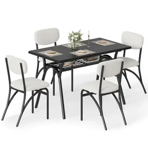 Garvee Modern Rectangular Dining Table Set for 4 with Storage Shelf, Includes Beige and Black Boucle Chairs, Perfect for Small Spaces and Kitchen Dining Areas