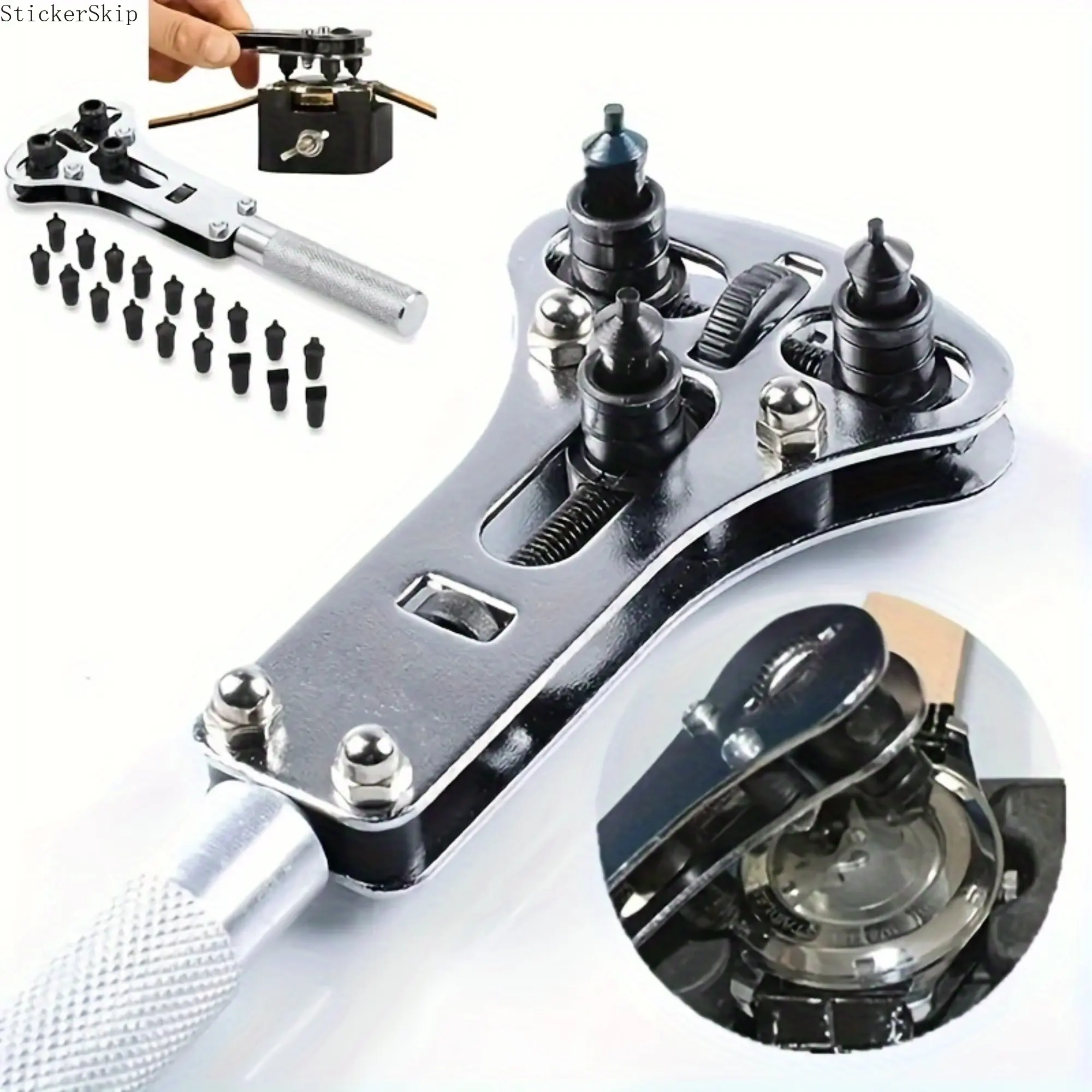 2026 New Adjustable Watch Case Opener, Waterproof Screw Back Remover Wrench with 18 Replaceable Parts, Professional Watch Repair Tool Kit, Durable Adjustable Back Case Remover for Daily Watch Maintenance, Perfect Holiday Gift for Watch Repair Enthusiasts