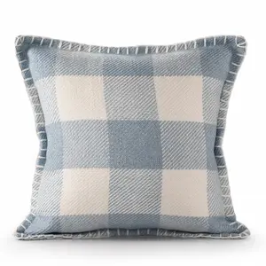 HomeRoots Durable Cushions - Set of 2, 4x20x20 in. Blue Plaid Zippered Polyester Throw Pillows for Home Bedding & Linens