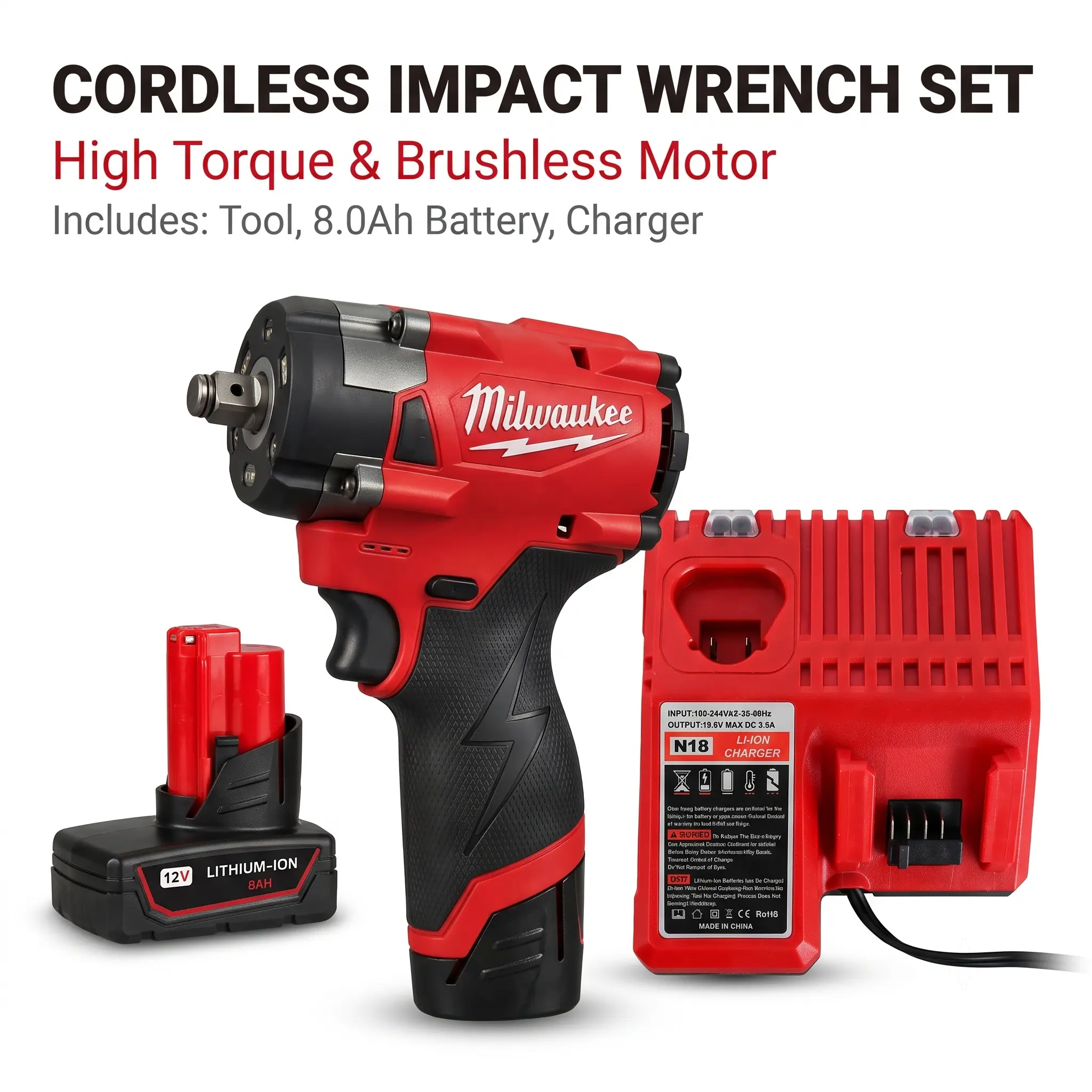 Milwaukee | 12V | 1/2" Impact Tool Kit – 6.0Ah Battery + Charger Included | 300Nm Nut-Busting / Friction Ring | Industrial Maintenance & Overhead Fastening unit level rechargeable