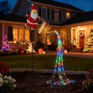 Solar Powered Christmas Lights Outdoor, 2025 New Santa Claus Solar Watering Can String Lights, Waterproof Metal Garden Lantern for Yard Patio Lawn Pathway Christmas Decorations