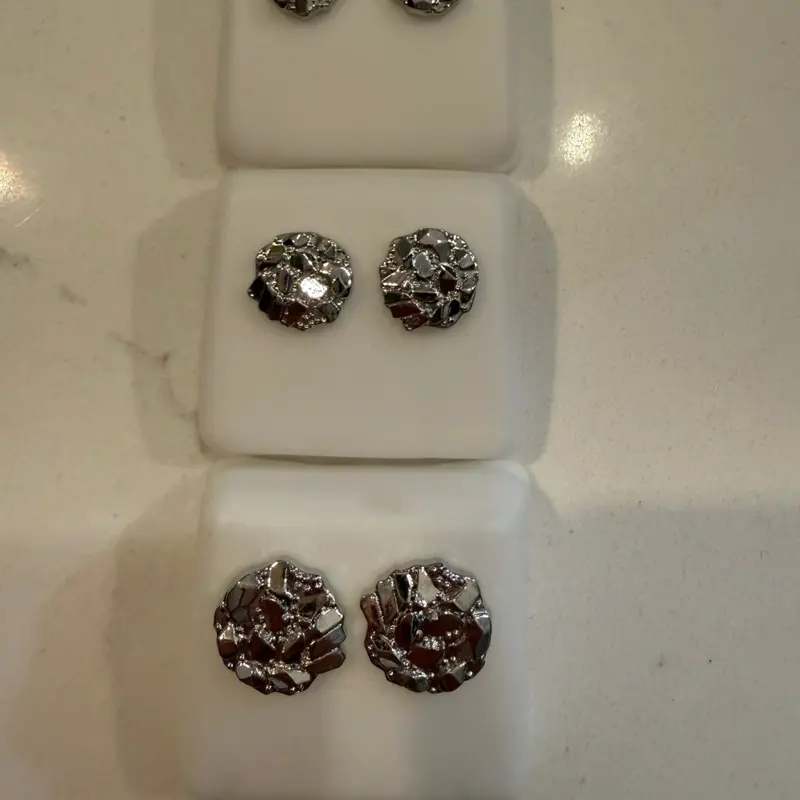 14k silver plated round  Nugget Stud Earrings