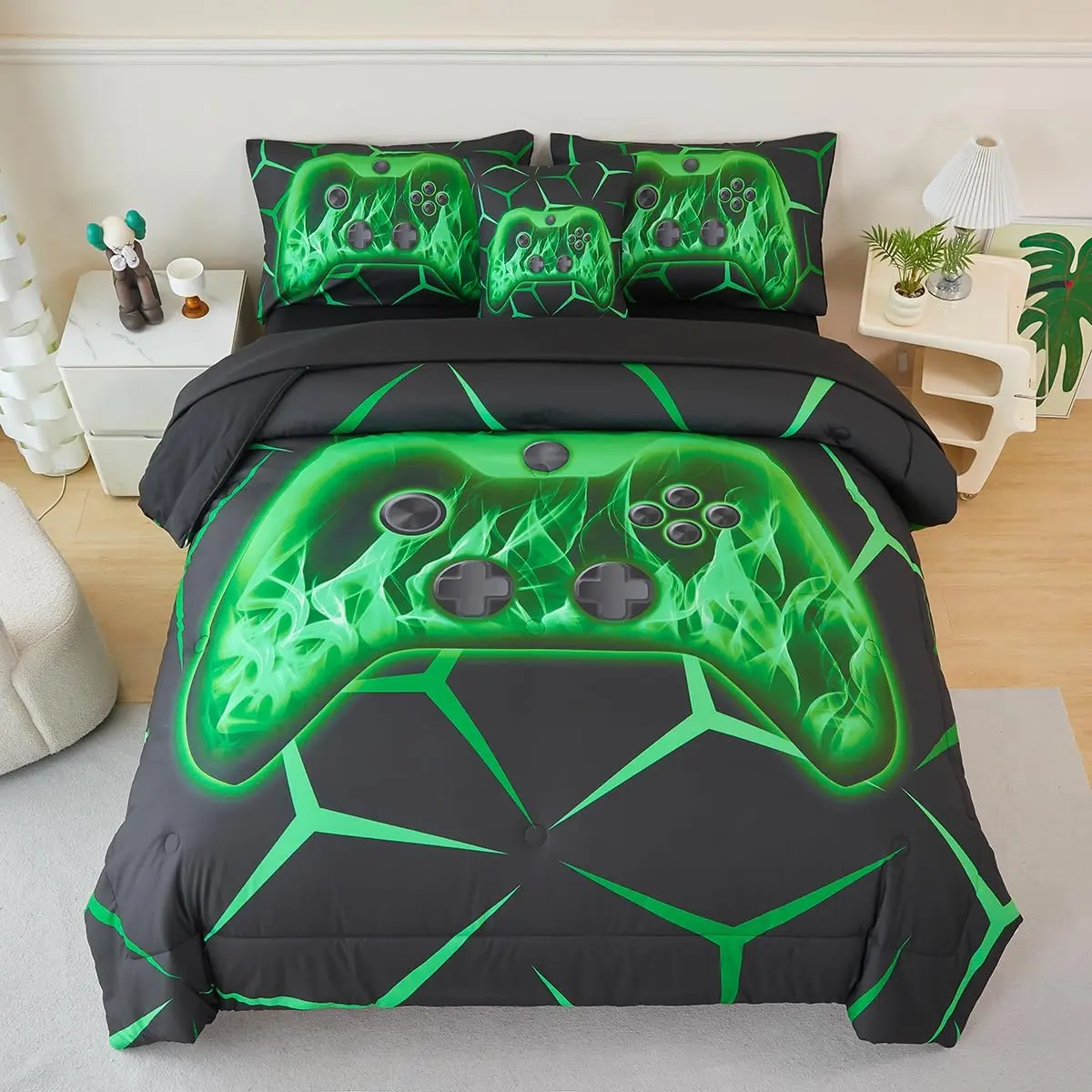 3-Piece Game Controller Bedding Set, Matching Bedding, Multiple Sizes Available, Includes Fitted Sheet and Two Pillowcases, Kids Gaming Bed Set for Boys and Teens