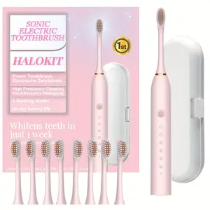 Rechargeable Electric Toothbrush With 8 Counts Brush Heads & 1 Count Travel Case, 1 Box 6 Cleaning Modes Toothbrush, Deep Cleaning Oral Care Toothbrush, Daily Oral Care Products