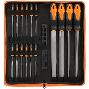 17 piece file tool set with storage box, made of high-quality T12 forged alloy steel, precision flat mouth/triangular/semi-circular/round head large files, including 12 needle shaped files and 1 brush