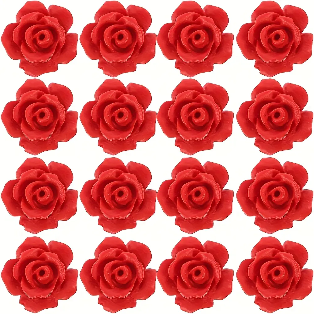70pcs Realistic Red Rose Flower Beads - 12mm Large Floral Beads with Stem & Petals, Glossy Crimson Red Jewelry Beads for DIY Necklace, Bracelet, Earrings, Wedding, Anniversary, Valentine's Day Crafts - Bulk Beads for Floral Jewelry Making,