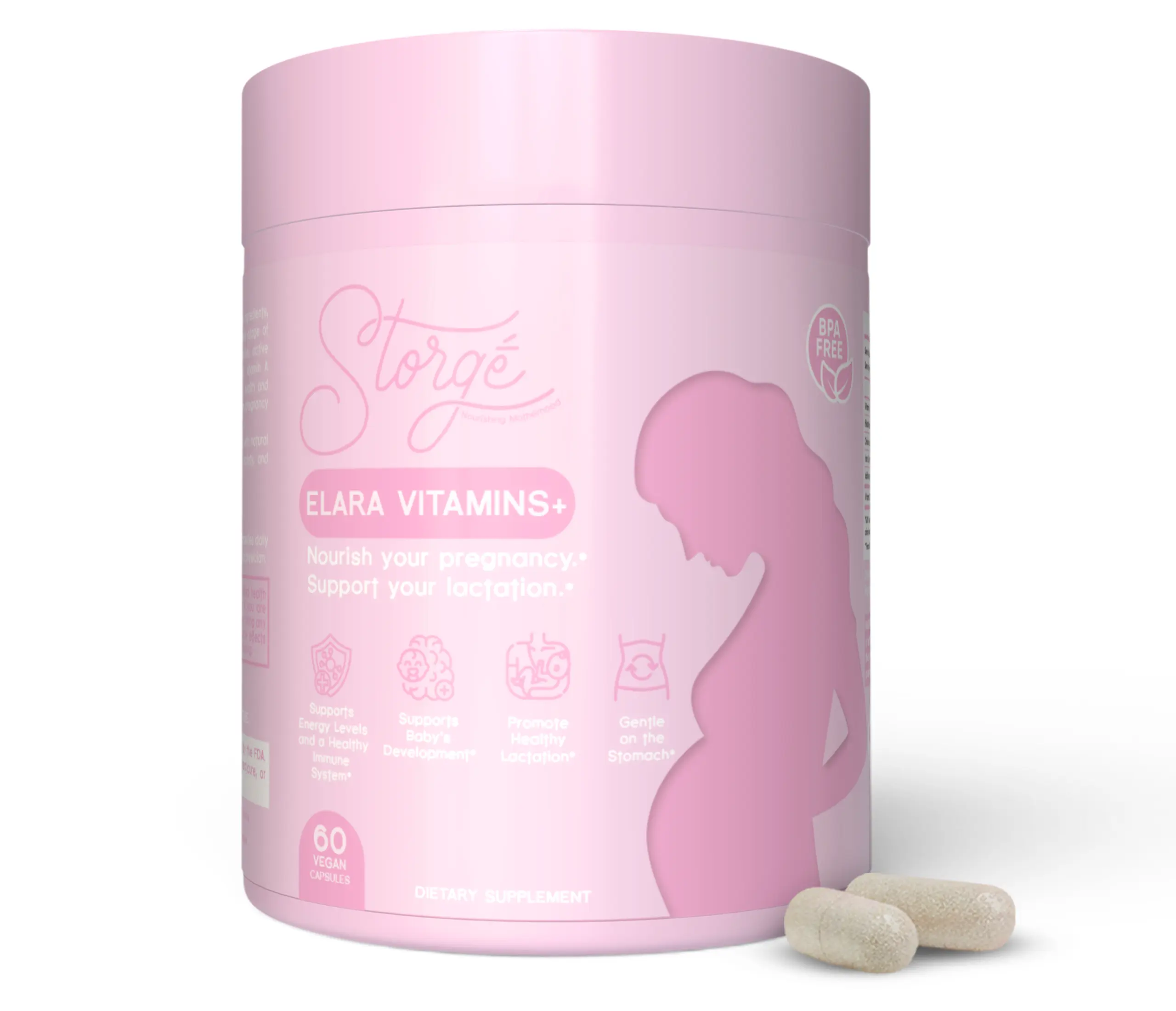 Storge ELARA Vitamins+ Maternal Nutrition Supplement for Pregnancy & Postpartum - 60 Vegan Capsules with 5-MTHF Folate & Ferrochel® Iron