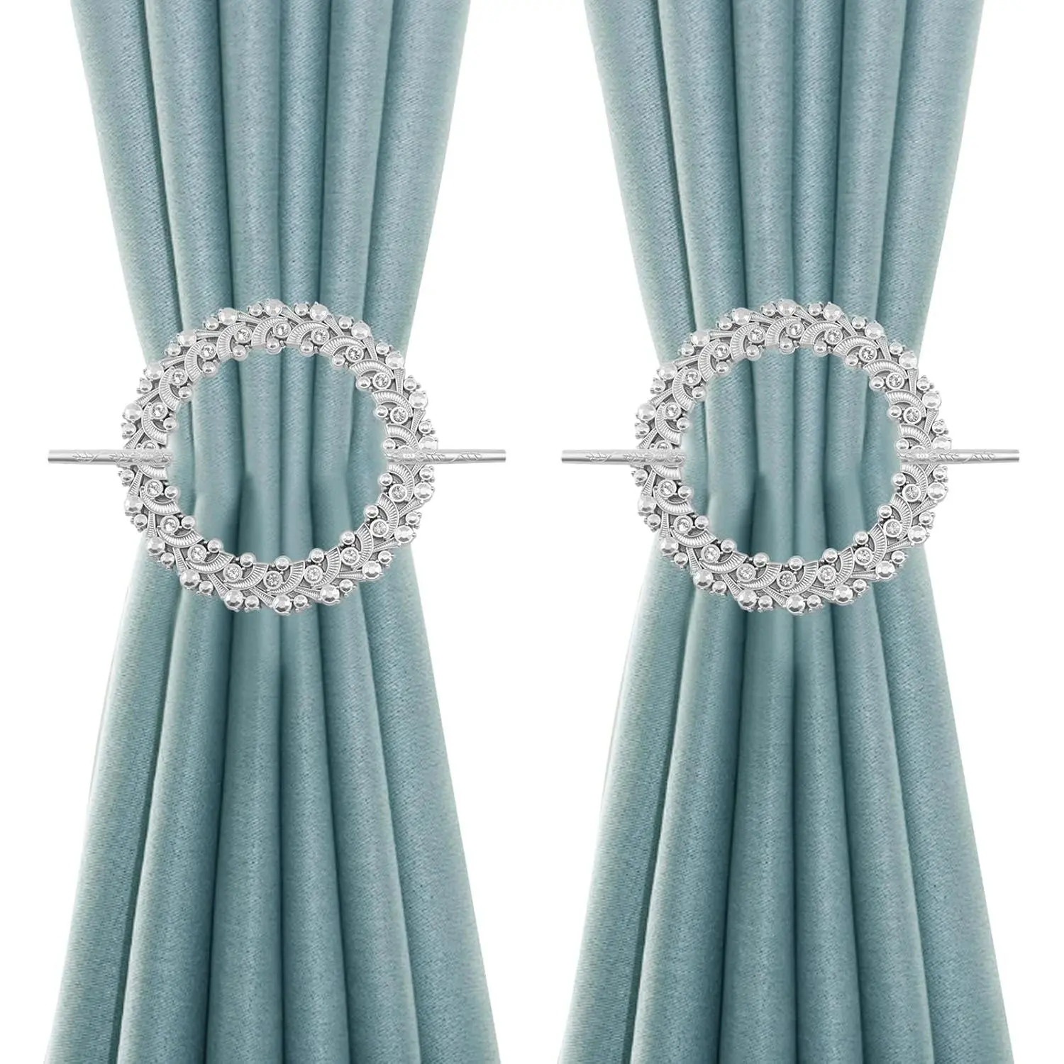 2 Pack  Curtain Tiebacks Round Curtain Holdbacks Plastic Curtain Clips Buckle Drapery Holdbacks  Drapery Tiebacks for Home Window Decoration, with Fixing Rod (20 , )
