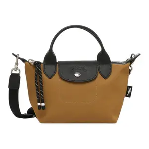 Longchamp Le Pliage Energy Embossed Logo Zipper Closure Canvas Leather Tote Shoulder Bag Mini Women Tobacco